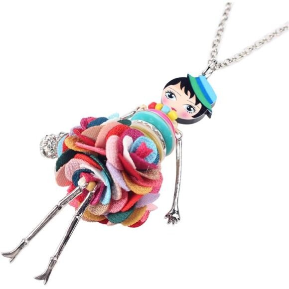Handmade Paris Doll Necklace Crystal Dress Pendant, Flower Fashion Jewelry Gift - Picture 4 of 7